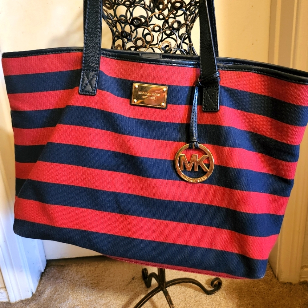 Michael Kors Blue and Red Striped Purse